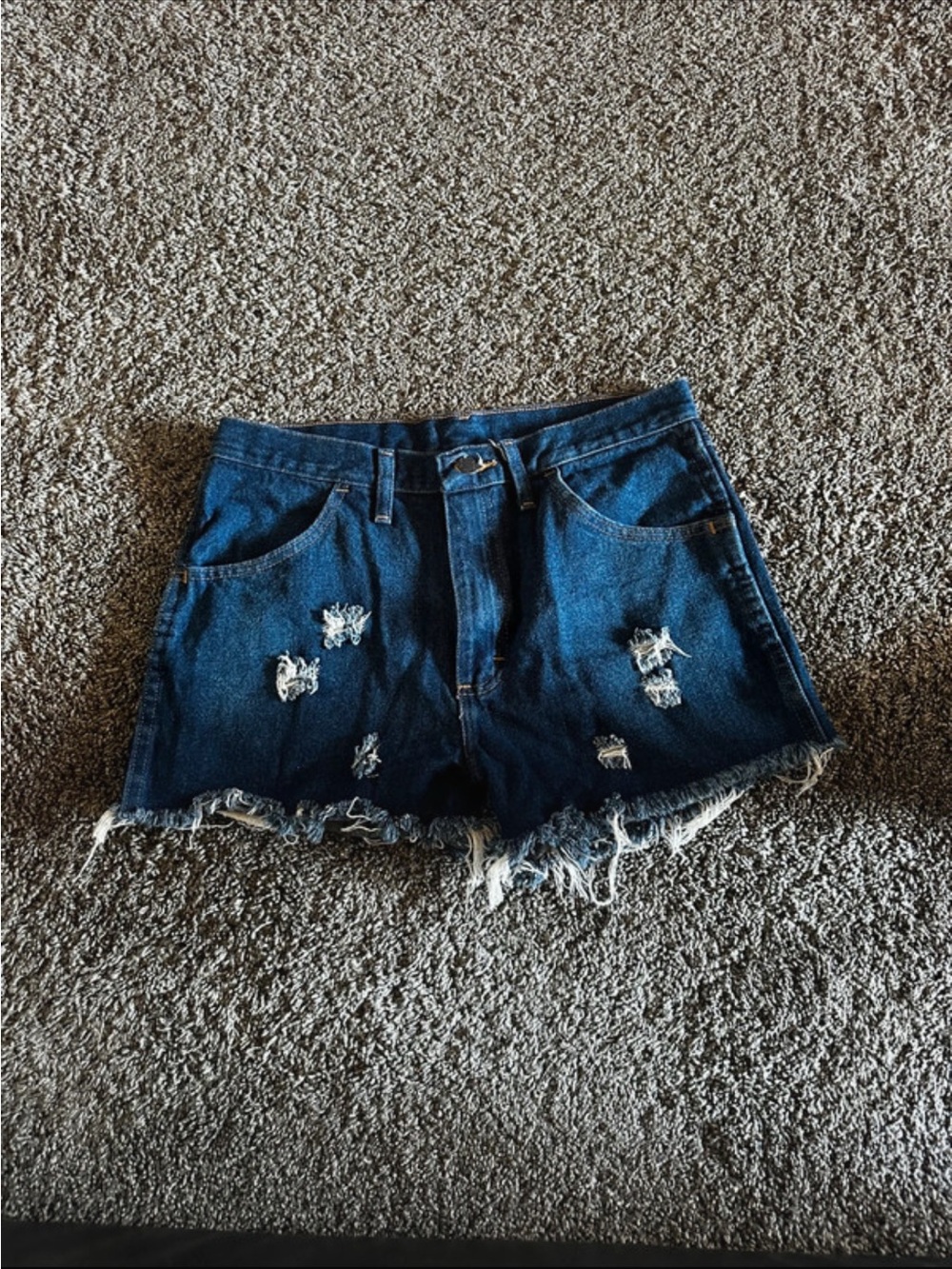 Rustler Dark Blue Distressed Denim Shorts - Frayed Hem